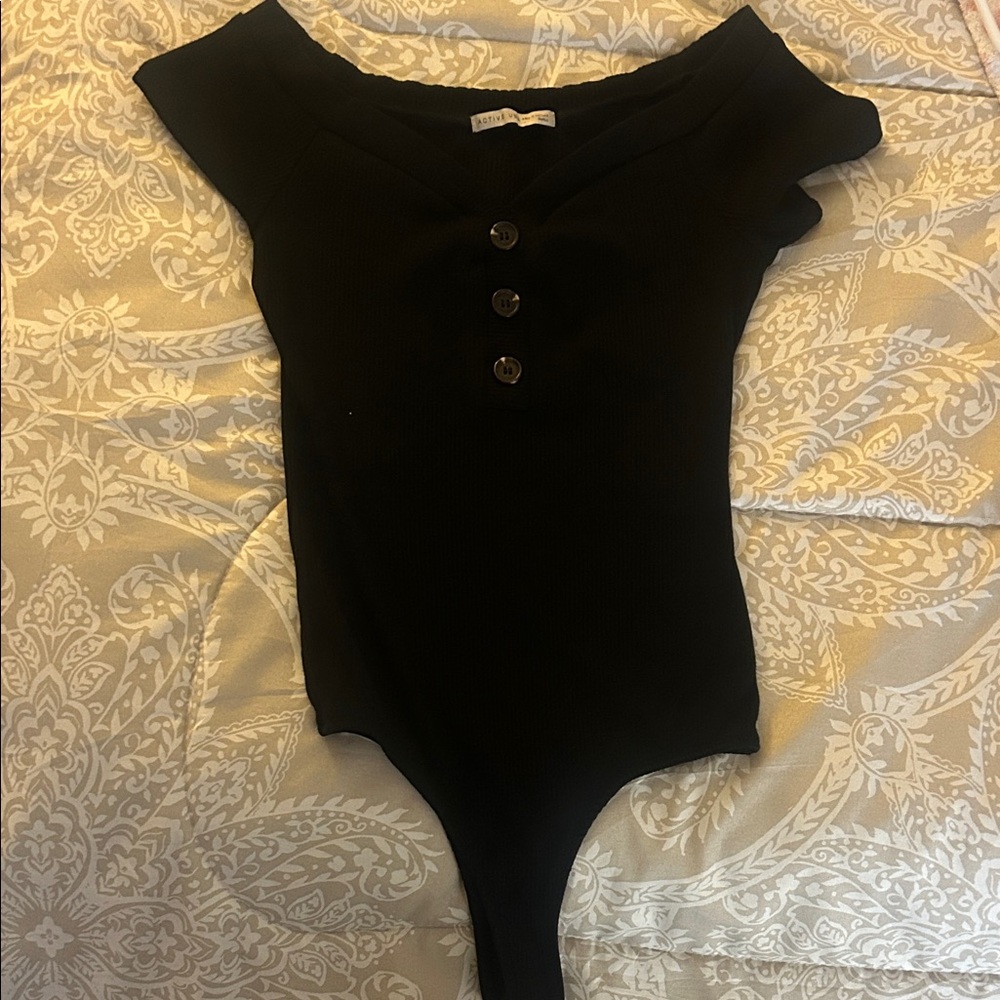 Active USA Black Buttoned Kids Bodysuit